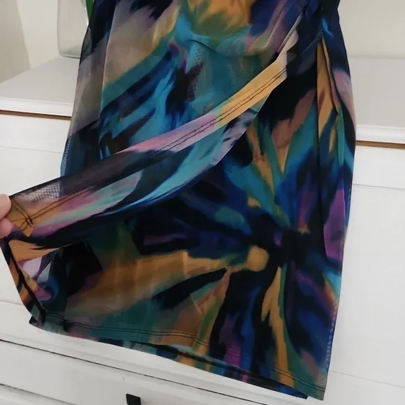 Multicolor Abstract Retro Women's Dress Size 8 Watercolor Unique Vintage - Picture 8 of 12